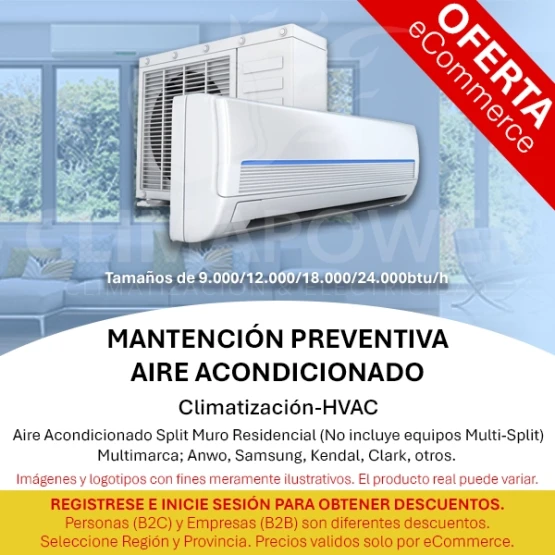 Mantención Preventiva Aire Acondicionado Split Muro (Residencial)